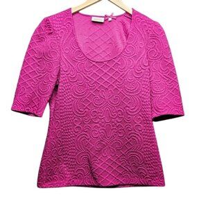 Deletta Womens Pink Textured Knit Top Size L
